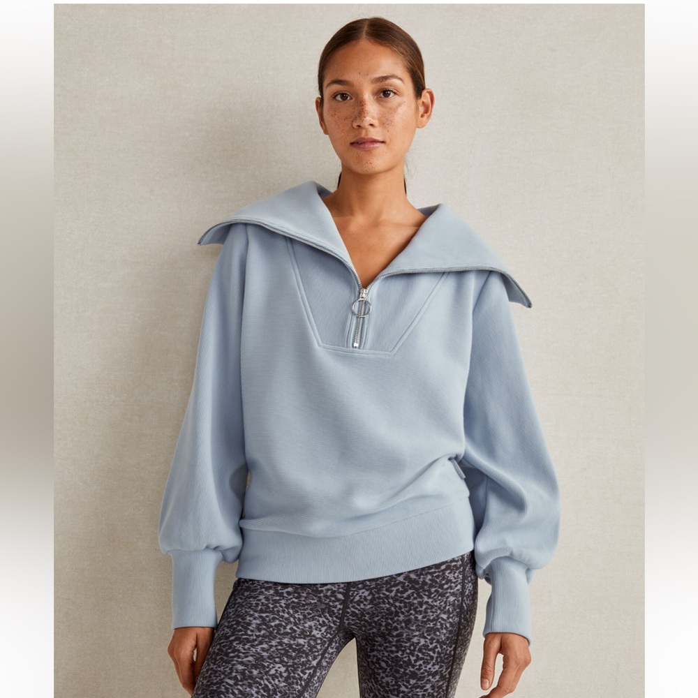 Varley Ribbed Half-Zip Sweatshirt in Dusty Blue